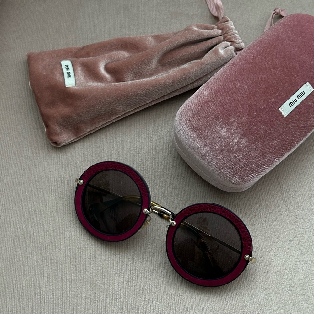 Rare Miu Miu Round Sunglasses leather trim